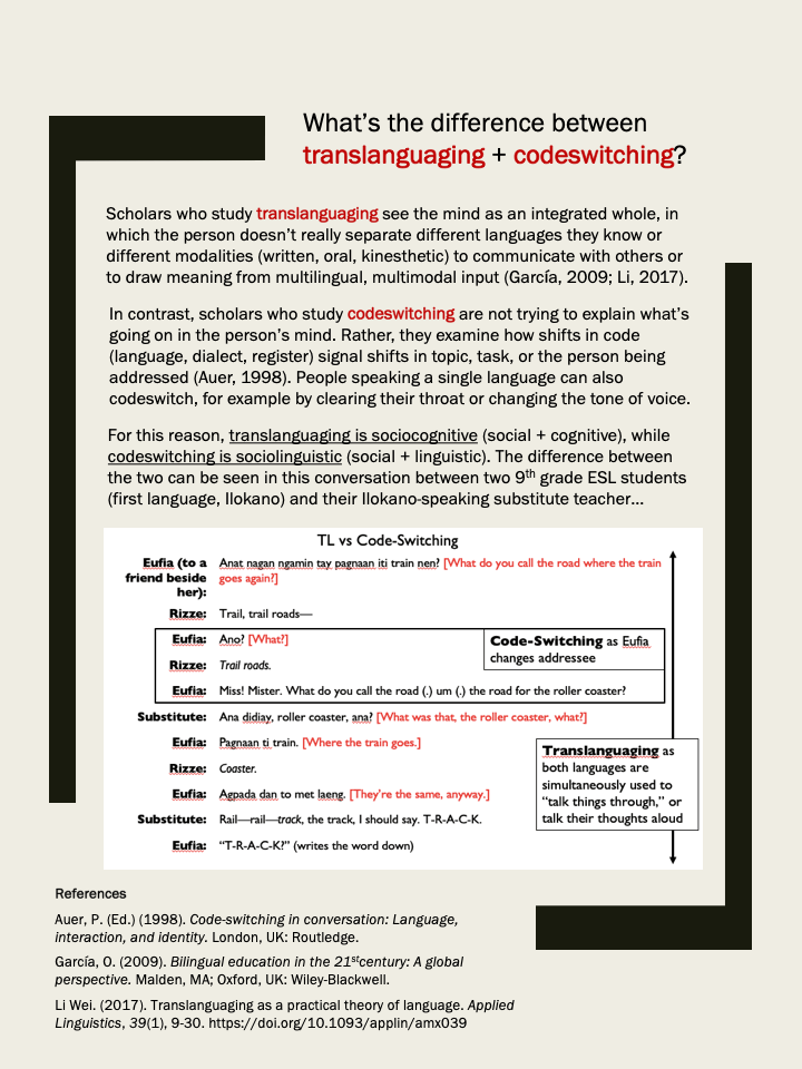 Translanguaging vs. Codeswitching